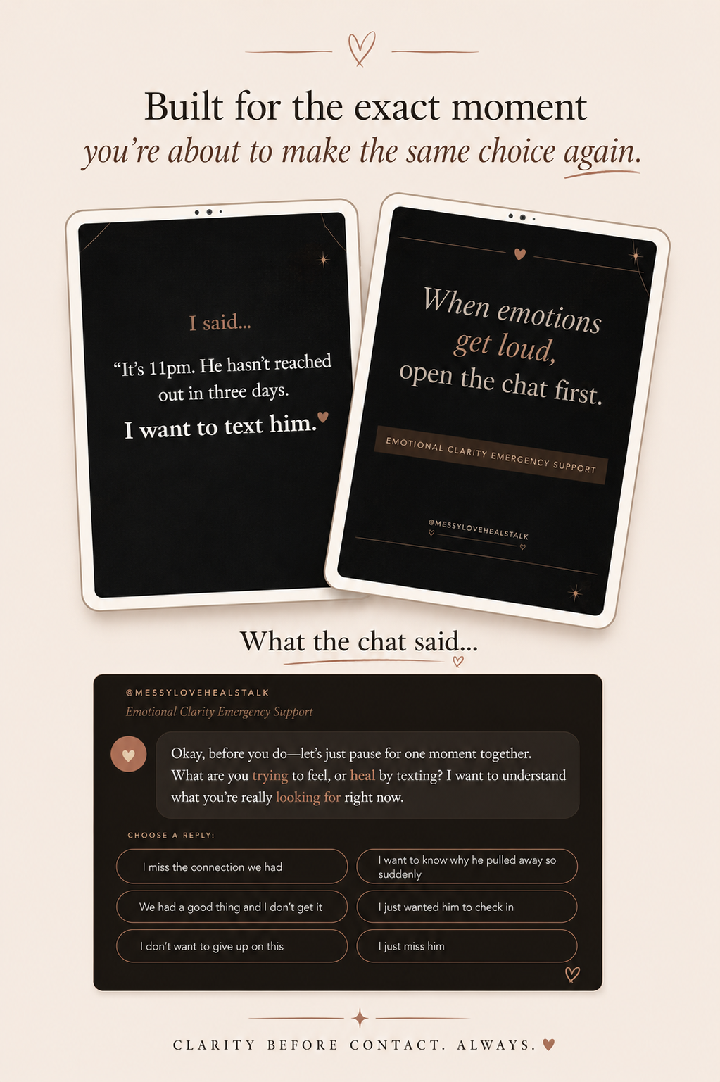The Emergency Clarity Chat in action. built for the 2am moments