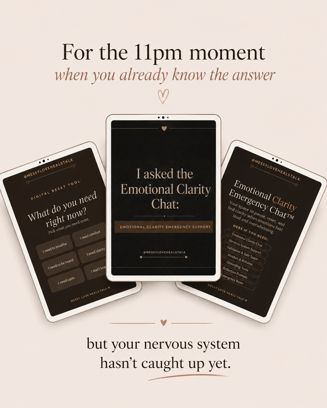 The full system. PDF, 21-day reset, real-time tool, and emergency clarity chat